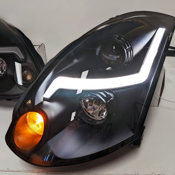 Black 3D LED DRL Projector Head Lights Fit For Nissan Skyline 350GT Infiniti G35 V35 2001-2006 - image 6