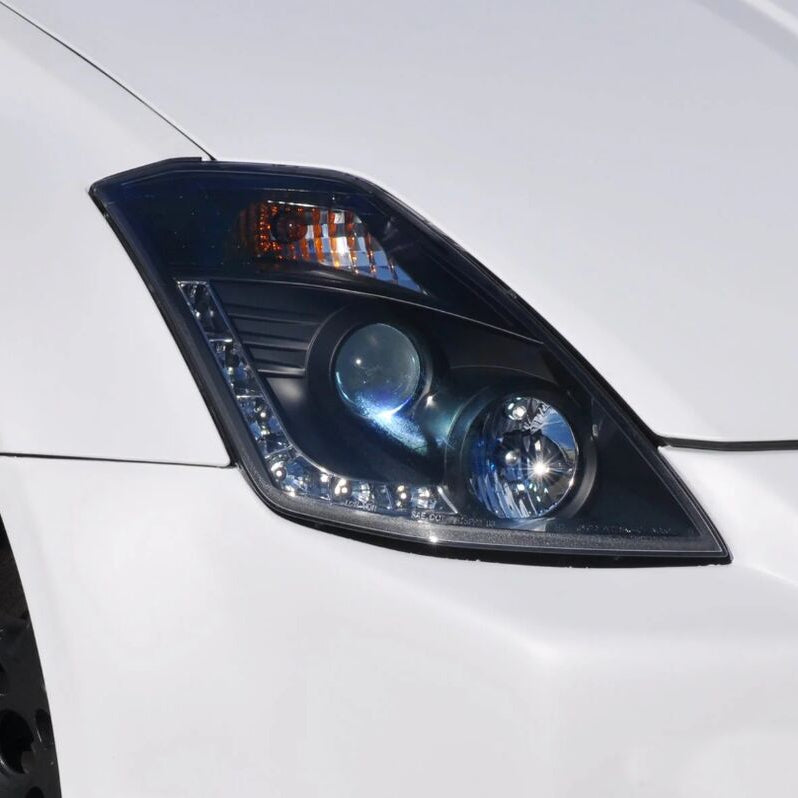 DRL LED Black Projector Headlights Fit For Nissan 350Z Z33 Fairlady Halogen Type 2003-2005 - image 3