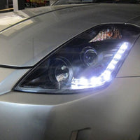 DRL LED Black Projector Headlights Fit For Nissan 350Z Z33 Fairlady Halogen Type 2003-2005 - image 9