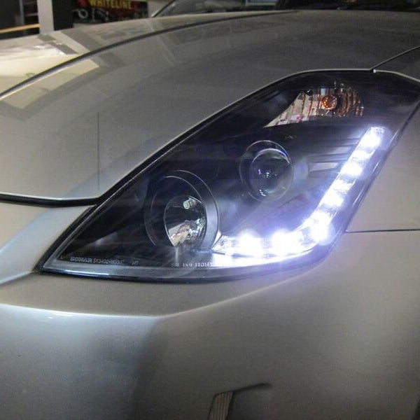 DRL LED Black Projector Headlights Fit For Nissan 350Z Z33 Fairlady Halogen Type 2003-2005 - image 9