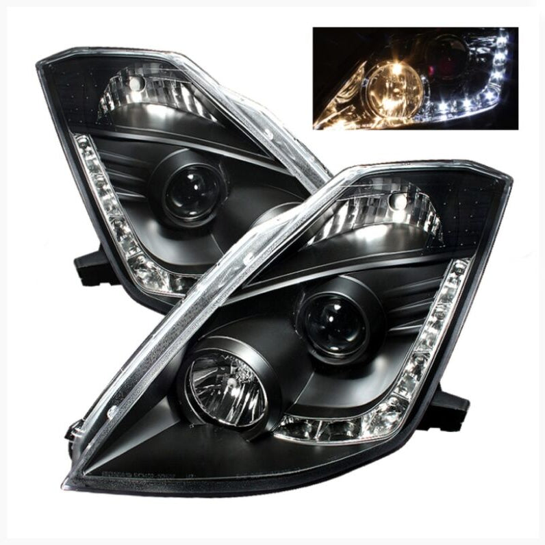 DRL LED Black Projector Headlights Fit For Nissan 350Z Z33 Fairlady Halogen Type 2003-2005 - image 12
