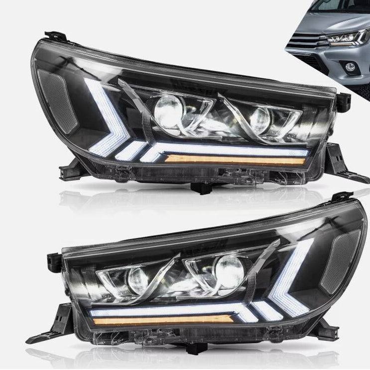 Black LED Projector Headlights Dynamic Indicators Fit For Toyota Hilux Revo 2015-2020 - image 1