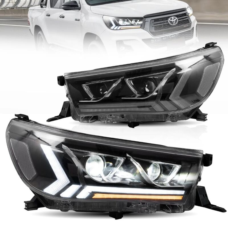 Black LED Projector Headlights Dynamic Indicators Fit For Toyota Hilux Revo 2015-2020 - image 2