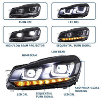 DRL Sequential LED Headlights Fit For Volkswagen VW Golf 6 MK6 GTI TDI 2008-2014 - image 5