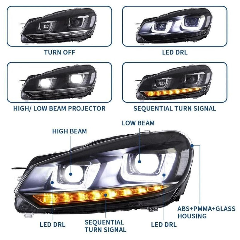 DRL Sequential LED Headlights Fit For Volkswagen VW Golf 6 MK6 GTI TDI 2008-2014 - image 5