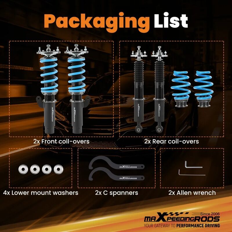 MAX PEEDING RODS 24 Ways Adjustable Damper Spring Coilover Shock Absorbe Kit Fit For BMW E46 3 Series - image 6