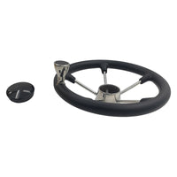 13-1/2'' Inch 5-Spoke Destroyer Style Boat Steering Wheel With Knob & Center Cap - image 3
