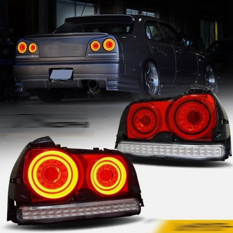 78 Works Fiber Ring LED Taillights Fit For Nissan Skyline R34 4D Sedan HR34 ER34 ENR34 1998-2002 - image 11