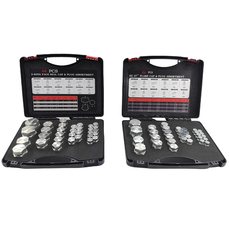 128 Pcs 37°JIC and ORFS Hydraulic Cap And Plug Kit Hose Tube And Pipe Fitting Set - image 4