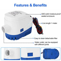 12V 1100GPH Bilge Pump Boat Automatic Water Auto Marine Submersible Float Switch - view 4