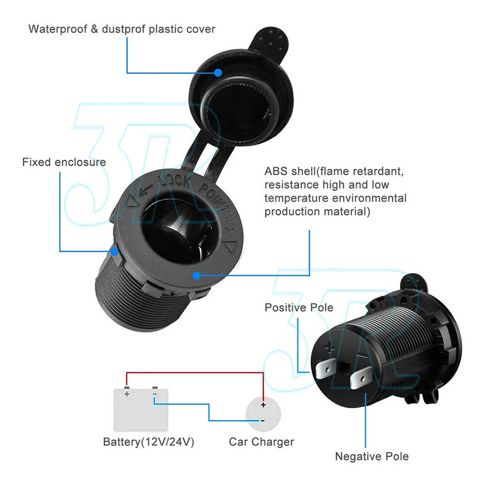 2X 12V Car Cigarette Lighter Socket Waterproof USB Charger Power Adapter Outlet - view 2