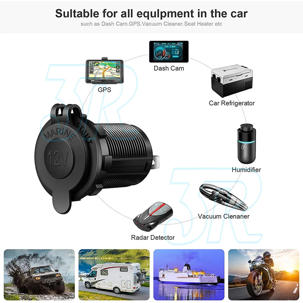 2X 12V Car Cigarette Lighter Socket Waterproof USB Charger Power Adapter Outlet - view 7