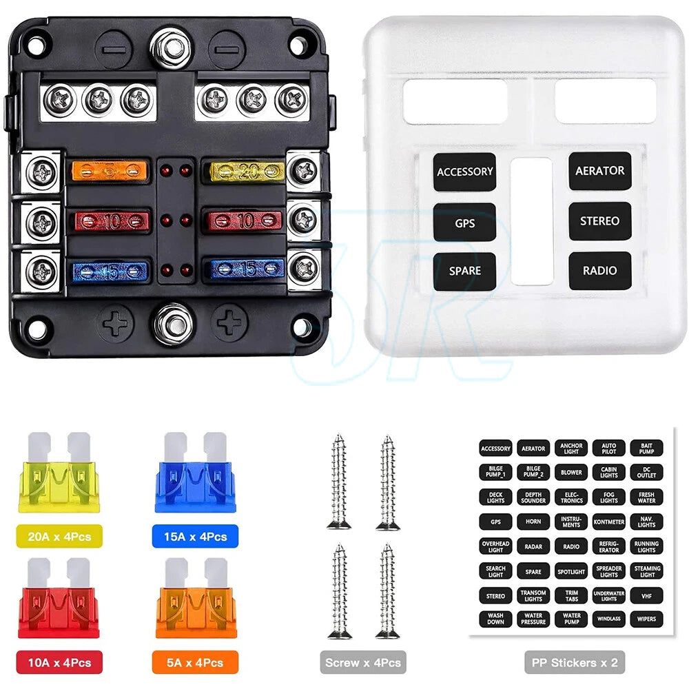 23PCS 6 Way Blade Fuse Box Block Holder Indicator LED Light 12V/32V Car Marine - view 3
