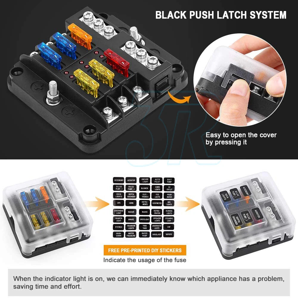 23PCS 6 Way Blade Fuse Box Block Holder Indicator LED Light 12V/32V Car Marine - view 4