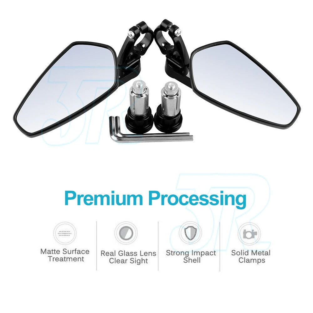 Universal Motorcycle 7/8" Handle Bar End Mirrors Rear Side View Cafe Racer Set - view 2