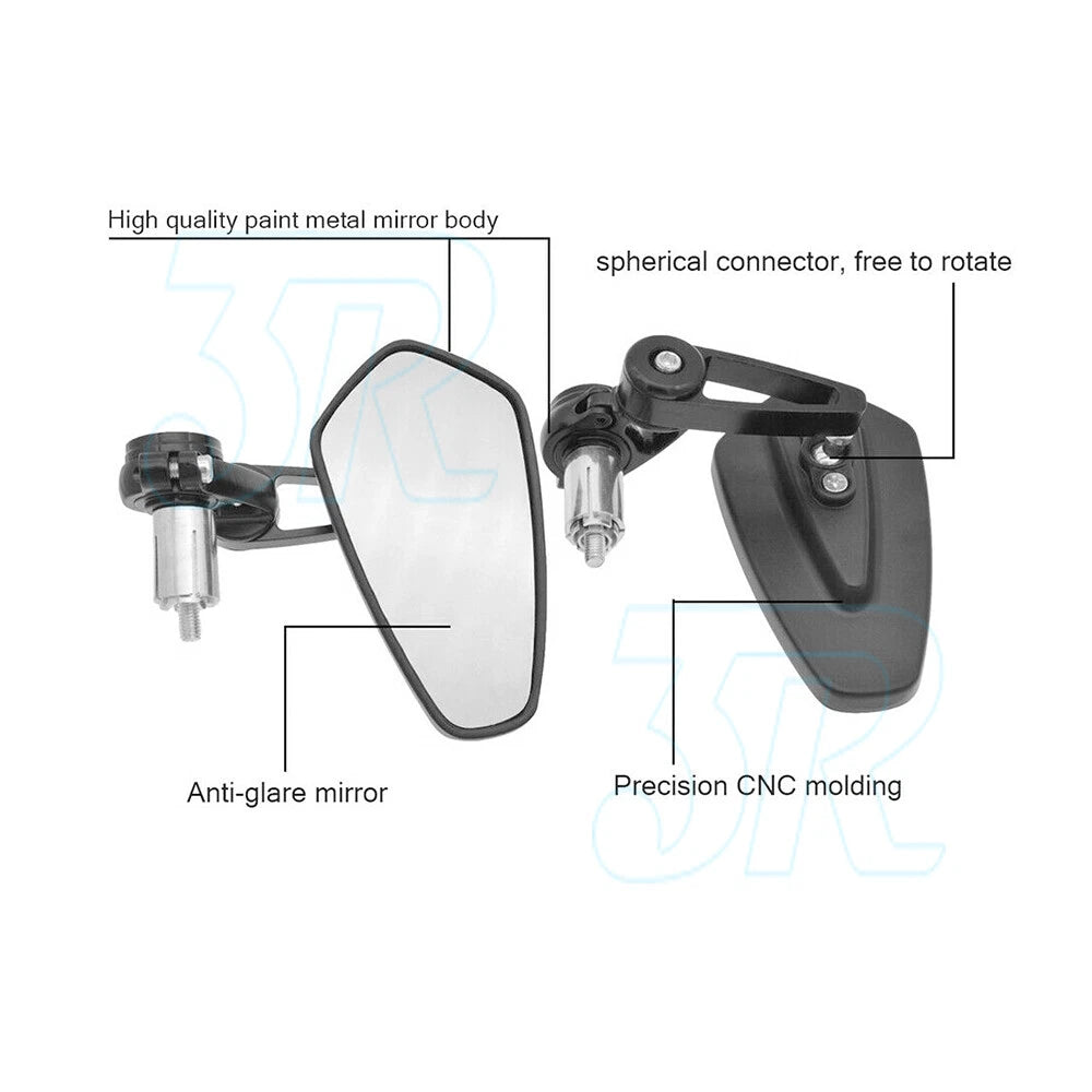 Universal Motorcycle 7/8" Handle Bar End Mirrors Rear Side View Cafe Racer Set - view 4