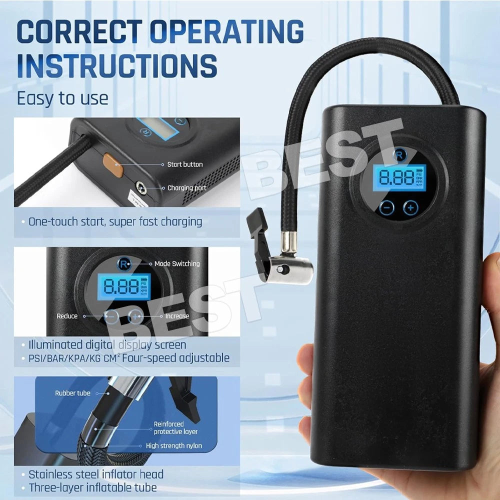 Car Bike Tire Air Inflator Portable Tyre Electric Pump Cordless Rechargeable - view 3