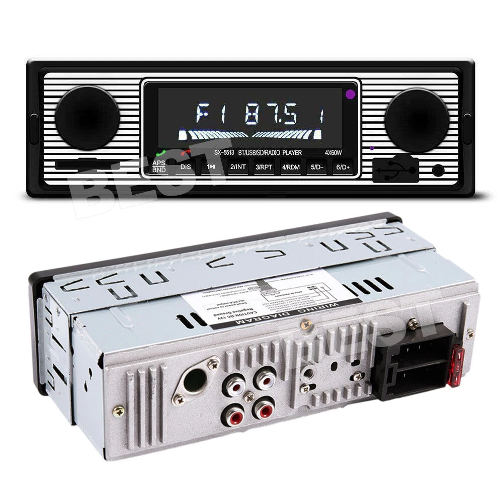 Car Stereo Radio Bluetooth Vintage Single Din Head Unit MP3 Player AUX/FM/USB - view 2