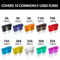 100x Standard Blade Auto Car Assorted Fuses Sets Assortment Kits 2A-35A W/ Box - view 1