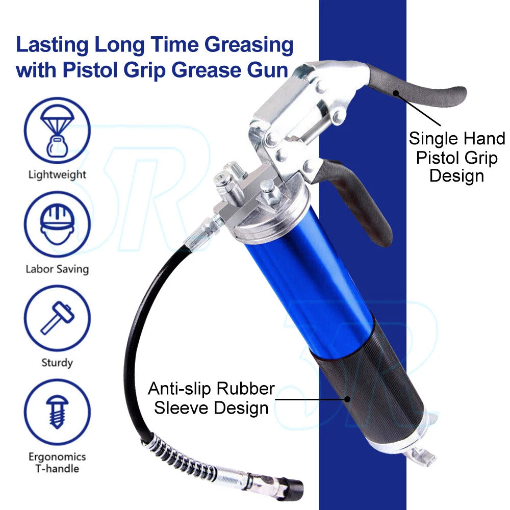 7000PSI Grease Gun Pressure Pistol Grip Dual Flow Flex Hose Industrial Quality - view 3