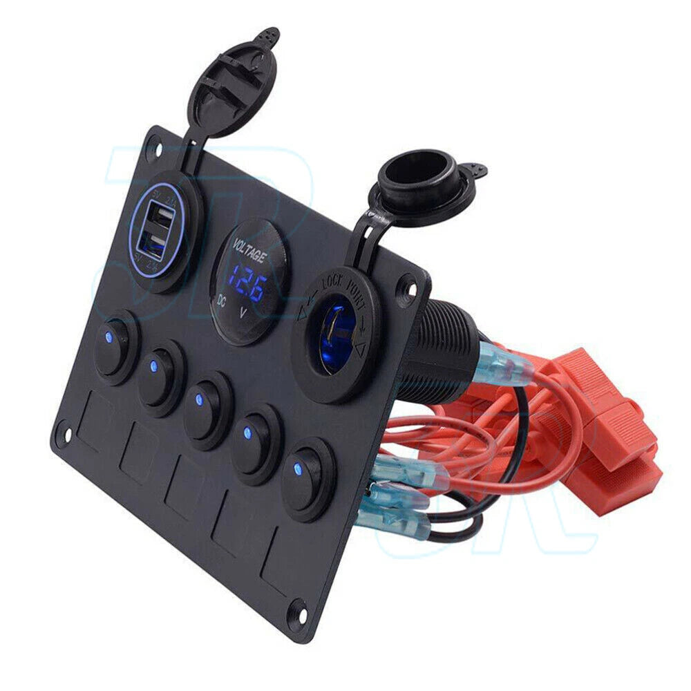 5 Gang 12V Switch Panel LED Light Rocker Circuit Breaker For Car RV Boat Marine - view 2