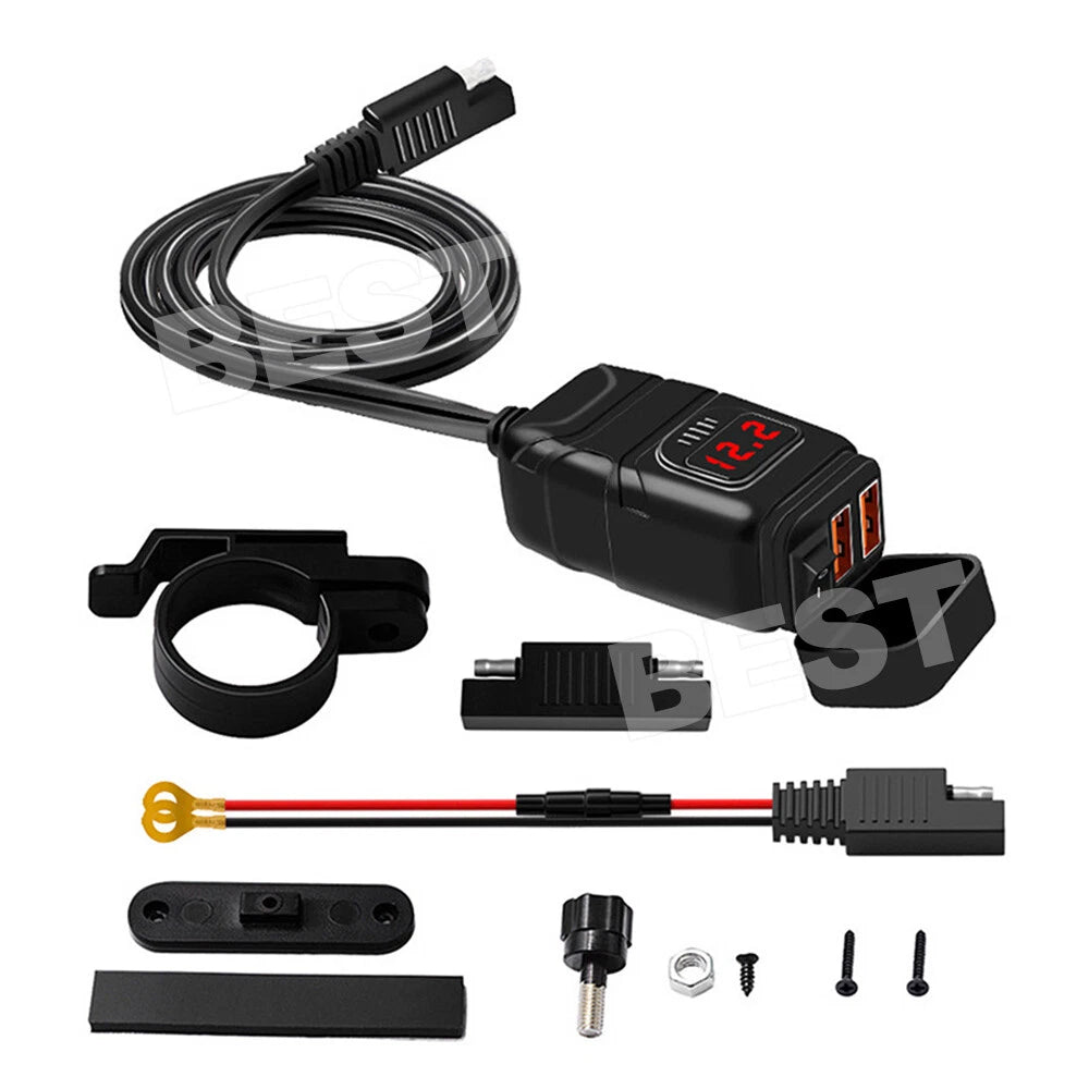 Dual USB Port Motorcycle Fast Charger Socket LED Voltmeter Display ON/OFF Switch - view 1