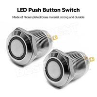 4X 12V 12mm Car Boat Push Button Metal Momentary Switch LED Light Waterproof - view 1