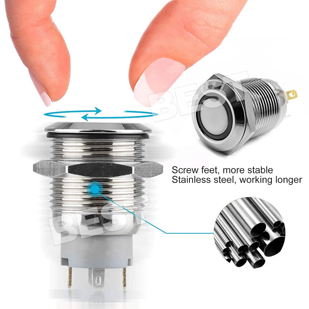 4X 12V 12mm Car Boat Push Button Metal Momentary Switch LED Light Waterproof - view 4