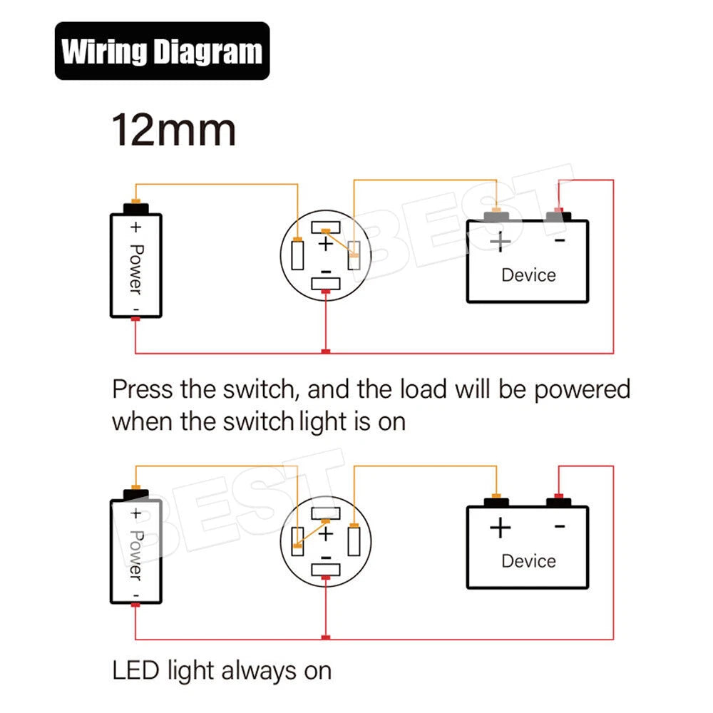 4X 12V 12mm Car Boat Push Button Metal Momentary Switch LED Light Waterproof - view 9