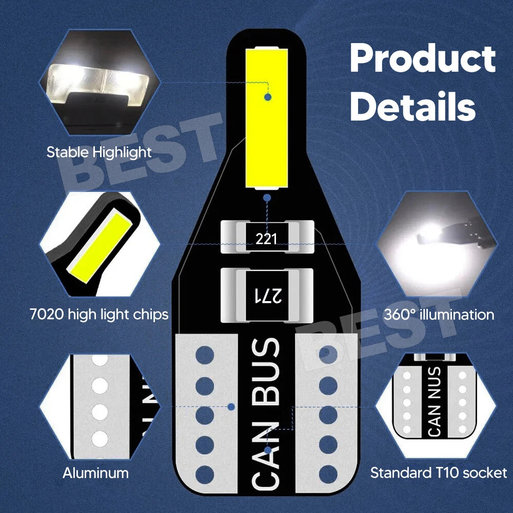 10pcs Canbus T10 LED 7020 SMD White Car Side Wedge Light Globe Bulbs 194 168 W5W - view 2
