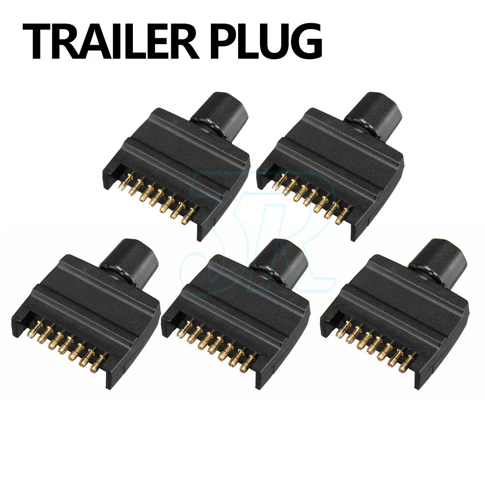 5x 7Pin Adapter Plug Round Female to Flat Male Trailer Caravan Boat Connector - view 1