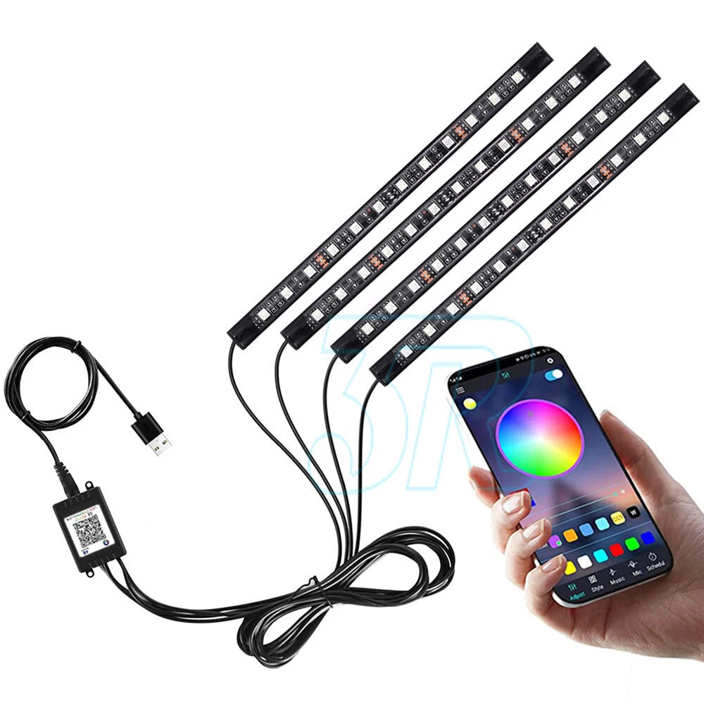 4 Pcs Car Interior RGB LED Strip Lights Atmosphere Decorative Neon Music Lamp - view 1