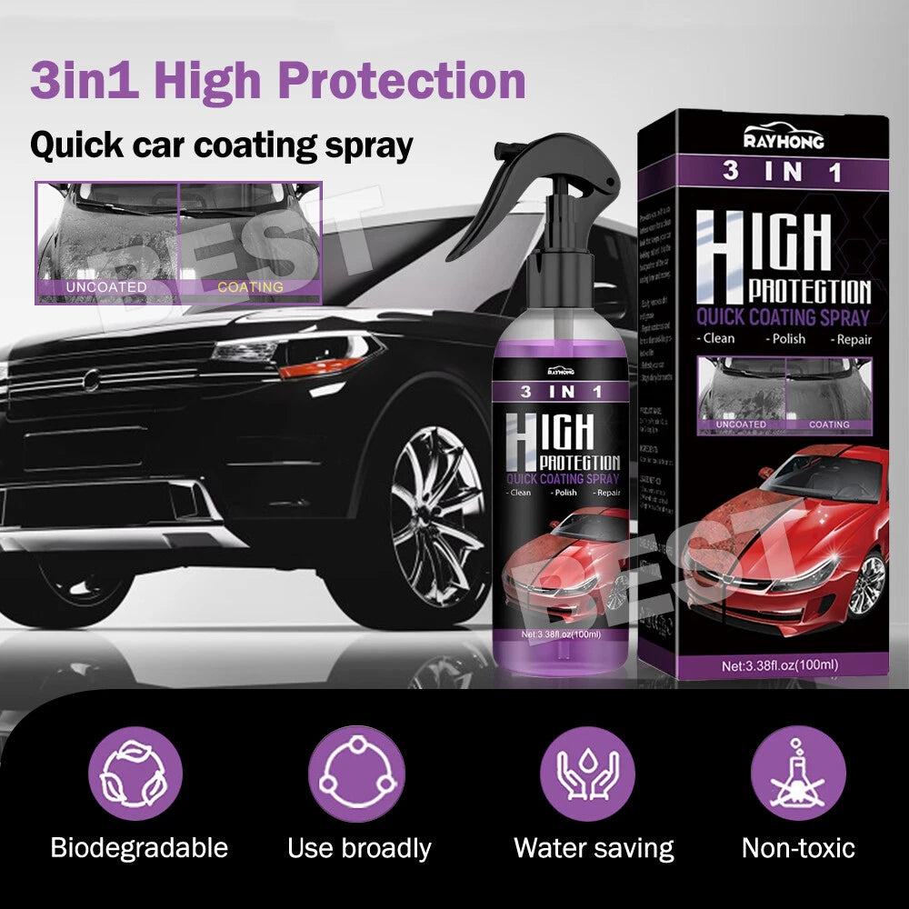 3in1 High Protection Quick Car Coat Ceramic Coating Spray Hydrophobic 100ML Set - view 2