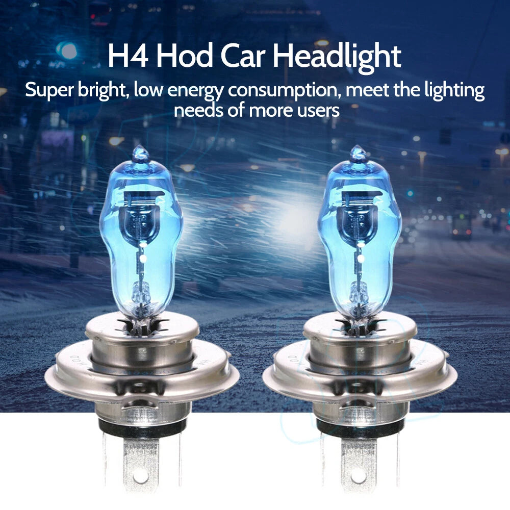 2 pcs H4 HEADLIGHT GLOBES CAR LIGHT BULBS 100/90W 6000K 12V XENON SUPER WHITE - view 1