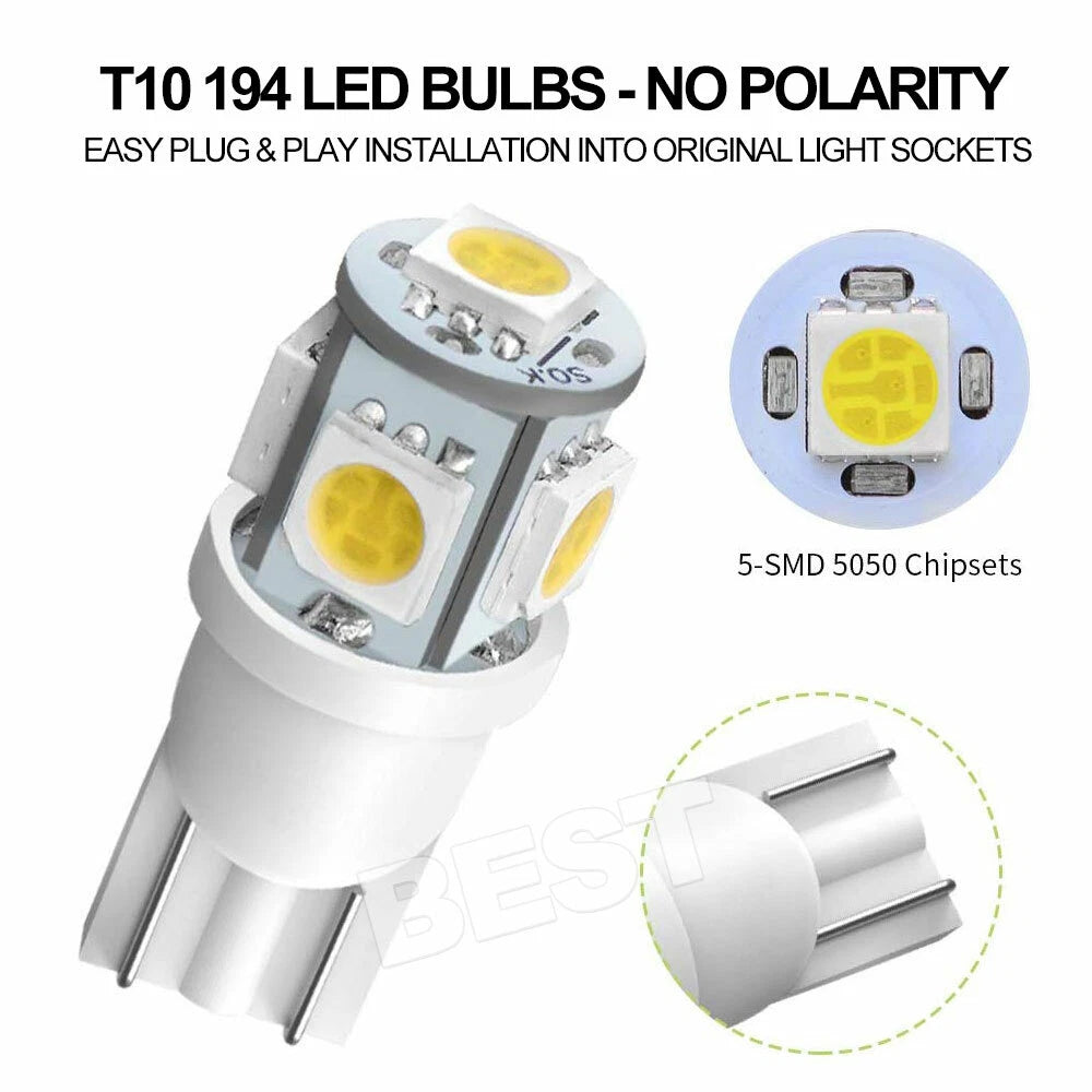 10x T10 LED W5W 194 168 5SMD Car Wedge Tail Parking Plate Light Bulb 12V - WHITE - view 4