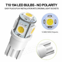 10x T10 LED W5W 194 168 5SMD Car Wedge Tail Parking Plate Light Bulb 12V - WHITE - view 4