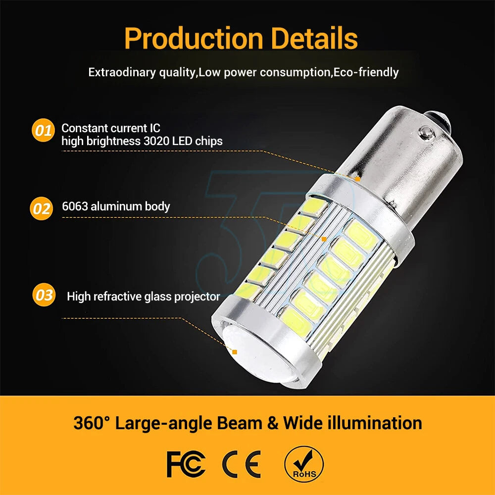 4 x LED Car White Bulb BA15S P21W 1156 Backup Reverse Light 33-SMD 5630 5730 CA - view 1