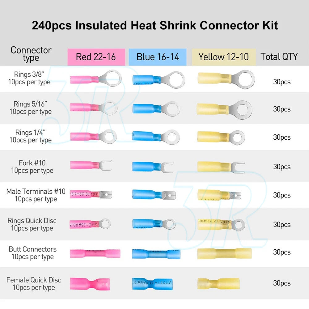 240PCS Heat Shrink Wire Connectors Electrical Crimp Marine Automotive Terminals - view 2