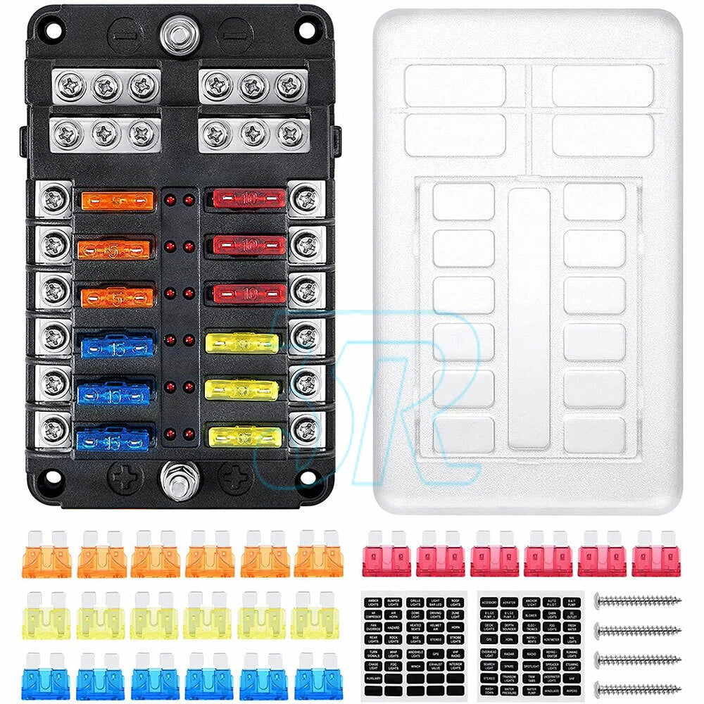 12 Way Blade Fuse Box Block Holder LED 12V 32V for Car Boat Van With 24X Fuses - view 1