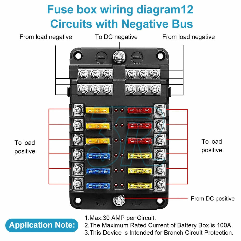 12 Way Blade Fuse Box Block Holder LED 12V 32V for Car Boat Van With 24X Fuses - view 2