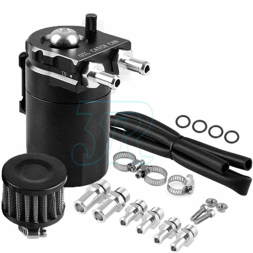 300ML Oil Catch Can Baffled Breather Petrol Diesel Turbo Tank Reservoir Kit - view 1