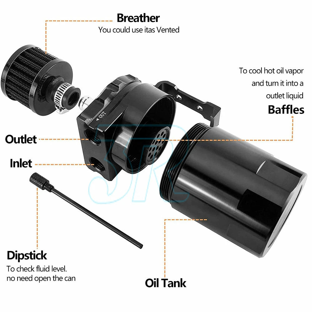 300ML Oil Catch Can Baffled Breather Petrol Diesel Turbo Tank Reservoir Kit - view 2
