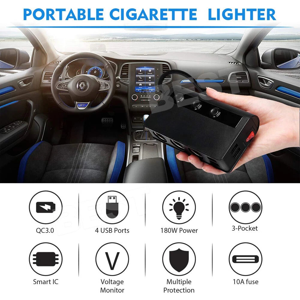 3 Way 12V USB Car Cigarette Splitter Lighter Charger Socket Adapter Plug Power - view 6