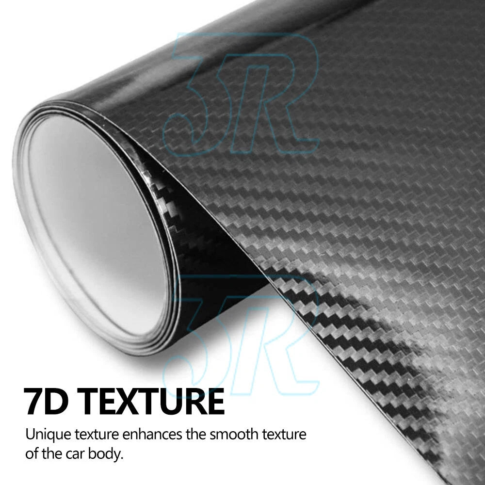 7D 1.52M x 50cm Gloss Black Carbon Fibre Fiber Vinyl Car Wrap Air Release Film - view 1
