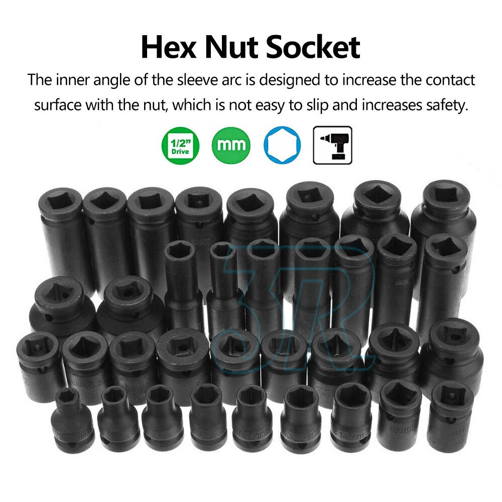 35pcs 1/2" Drive Deep Impact Socket Tool Set Metric Garage Workshop Tools 8-32MM - view 4