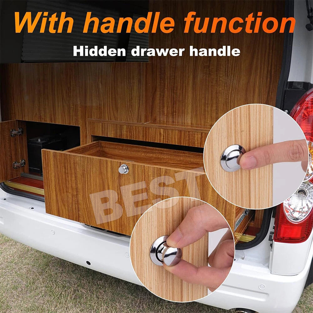 10X Push Button Drawer Cupboard Door Catch Lock RV Caravan Cabinet Knob Tools - view 3