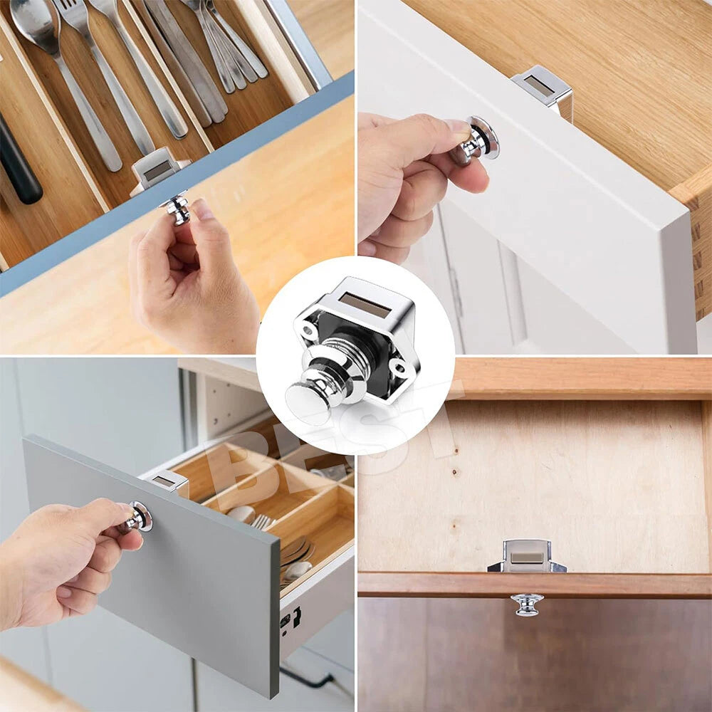 10X Push Button Drawer Cupboard Door Catch Lock RV Caravan Cabinet Knob Tools - view 6