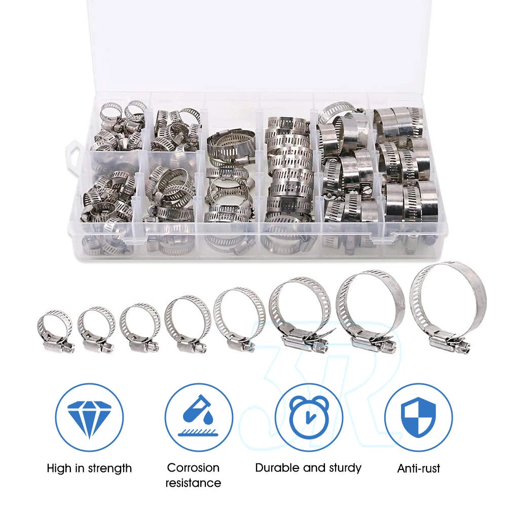 Stainless Steel Hose Clamps Clips Range Worm Gear Pipe Clamp Kit - view 1