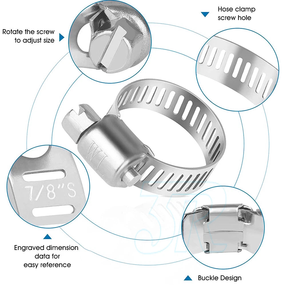 Stainless Steel Hose Clamps Clips Range Worm Gear Pipe Clamp Kit - view 2