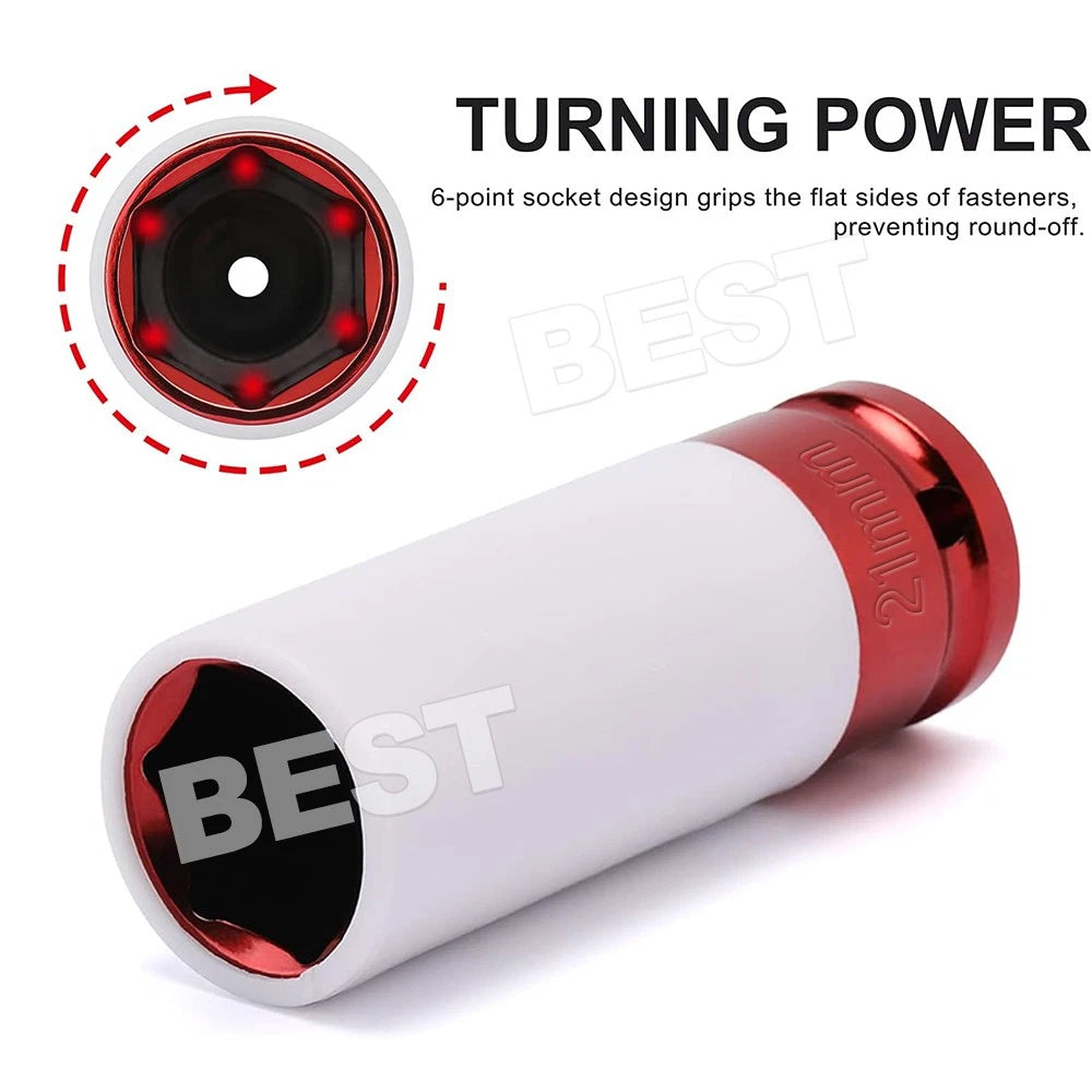 5Pcs Alloy Wheel Nut Thin Wall Deep Impact Socket Set 1/2" Drive 15-22mm w/Case - view 3